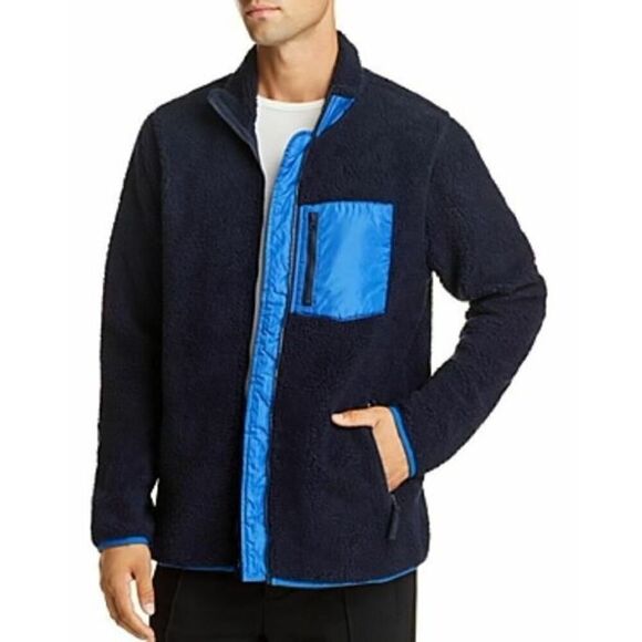 New Pacific & Park Men US S Navy Blue Sherpa Fleece Jacket Zip-Up Pockets Coat - Picture 1 of 13